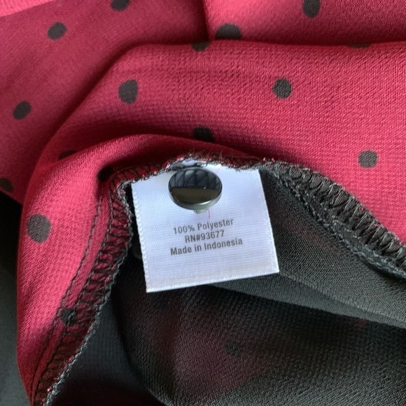 Women Top ANA A New Approach Black Red Polka Dot Sheer Blouse Long Sleeve Shirt - Picture 6 of 6